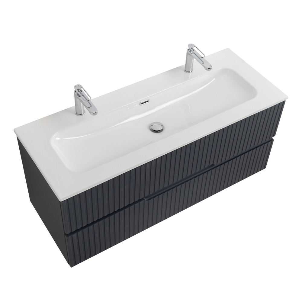 Тумба подвесная CEZARES DUET-N-1200-2C-SO-GR-P с раковиной CZR-8073-120-1-2 с двумя отверстиями для смесителей, графит