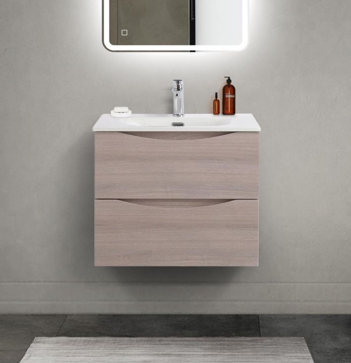 купить Тумба с раковиной подвесная BelBagno MARINO-CER-MINI-600-2C-SO-RG-P Rovere Grigio, раковина белая BB-8099-3-60 