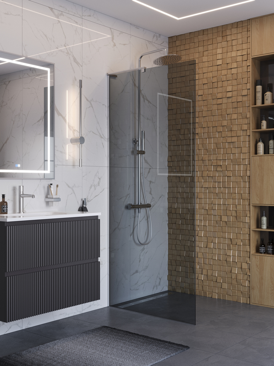 Душевая перегородка BelBagno UNO-L-1-TB-80-GR-Cr профиль хром, стекло серое