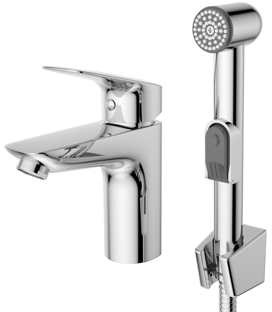купить Смеситель для раковины BelBagno DUE-LVM/HGN-CRM-W0 с гигиеническим душем, без донного клапана 