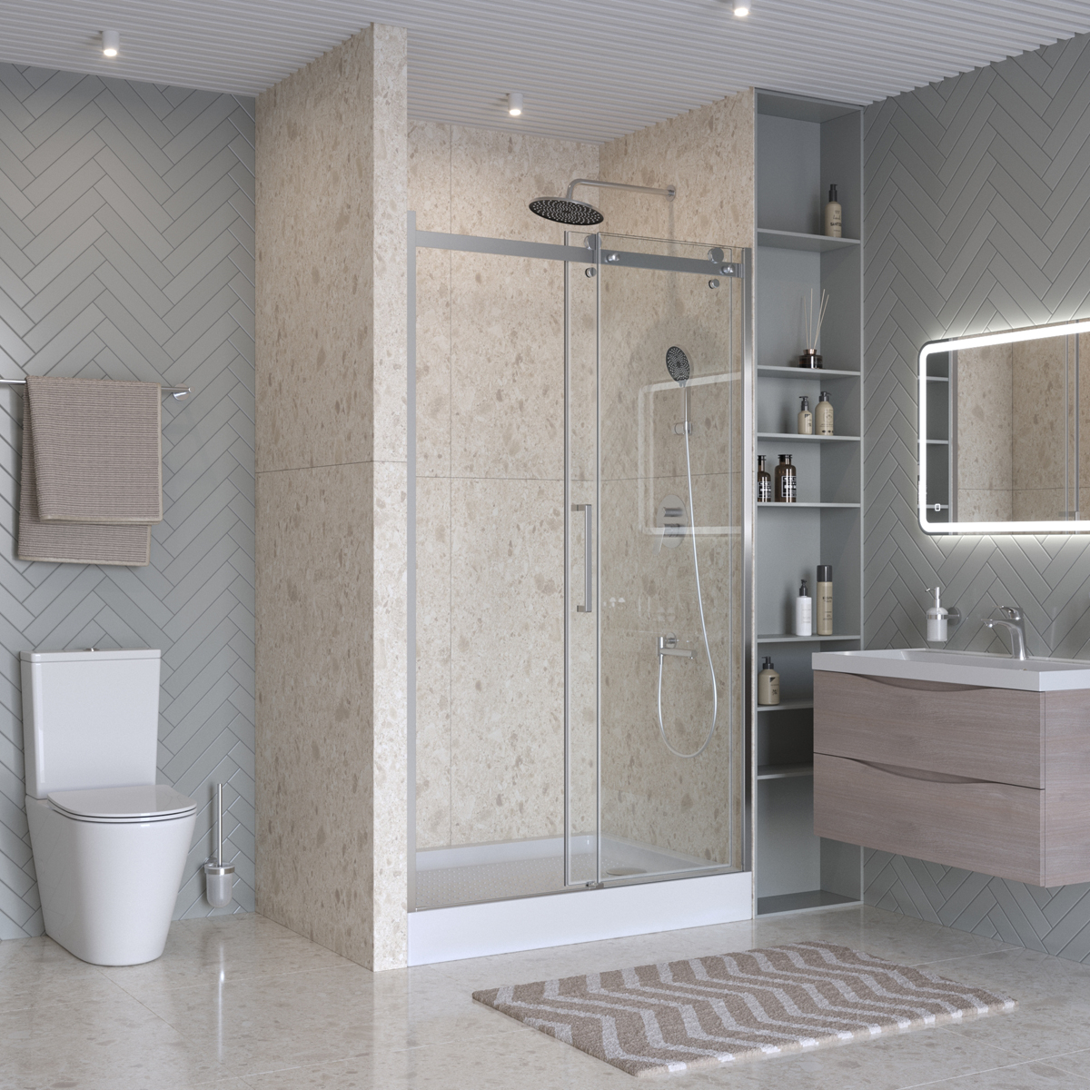 Душевая дверь шириной 121см BelBagno MARINO-2-BF-1-120-C-CR профиль хром, стекло прозрачное