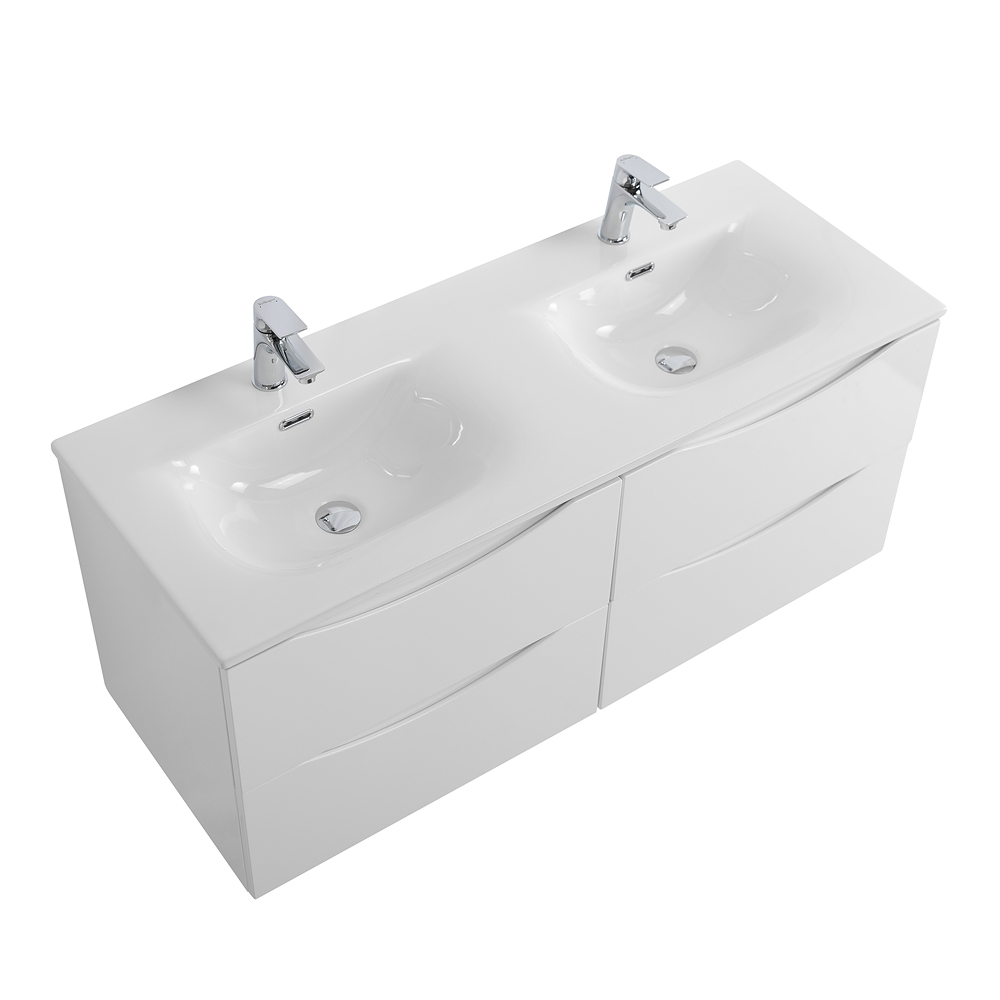 Тумба с раковиной подвесная BelBagno MARINO-CER-N-1200-4C-SO-BO-P Bianco Opaco, раковина белая BB-8099-120-2 с 2-я чашами