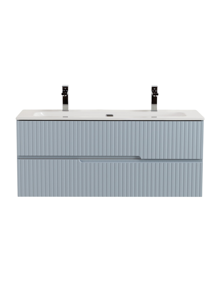 Тумба подвесная CEZARES DUET-N-1200-2C-SO-APR-P с раковиной CZR-8073-120-1-2 с двумя отверстиями для смесителей, голубой жемчужный