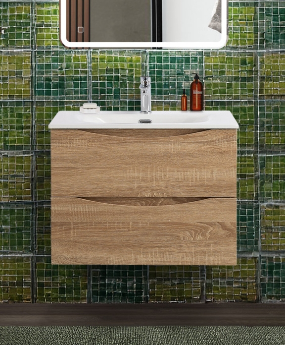 купить Тумба с раковиной подвесная BelBagno MARINO-CER-N-700-2C-SO-WO-P Rovere Bianco, раковина белая BB-8099-70 