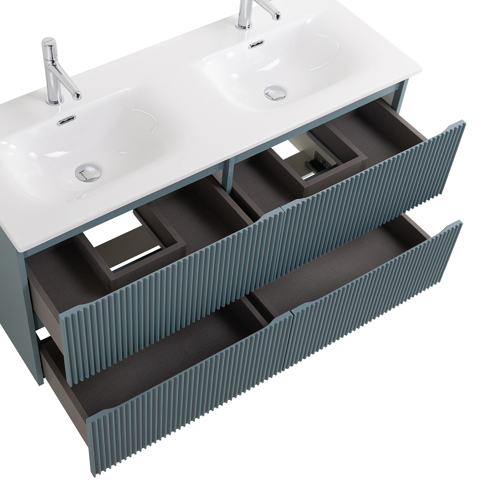Тумба с раковиной подвесная BelBagno UNO-1200-4C-SO-AO Голубой матовый, раковина белая BB-8099-120-2 с 2-я чашами