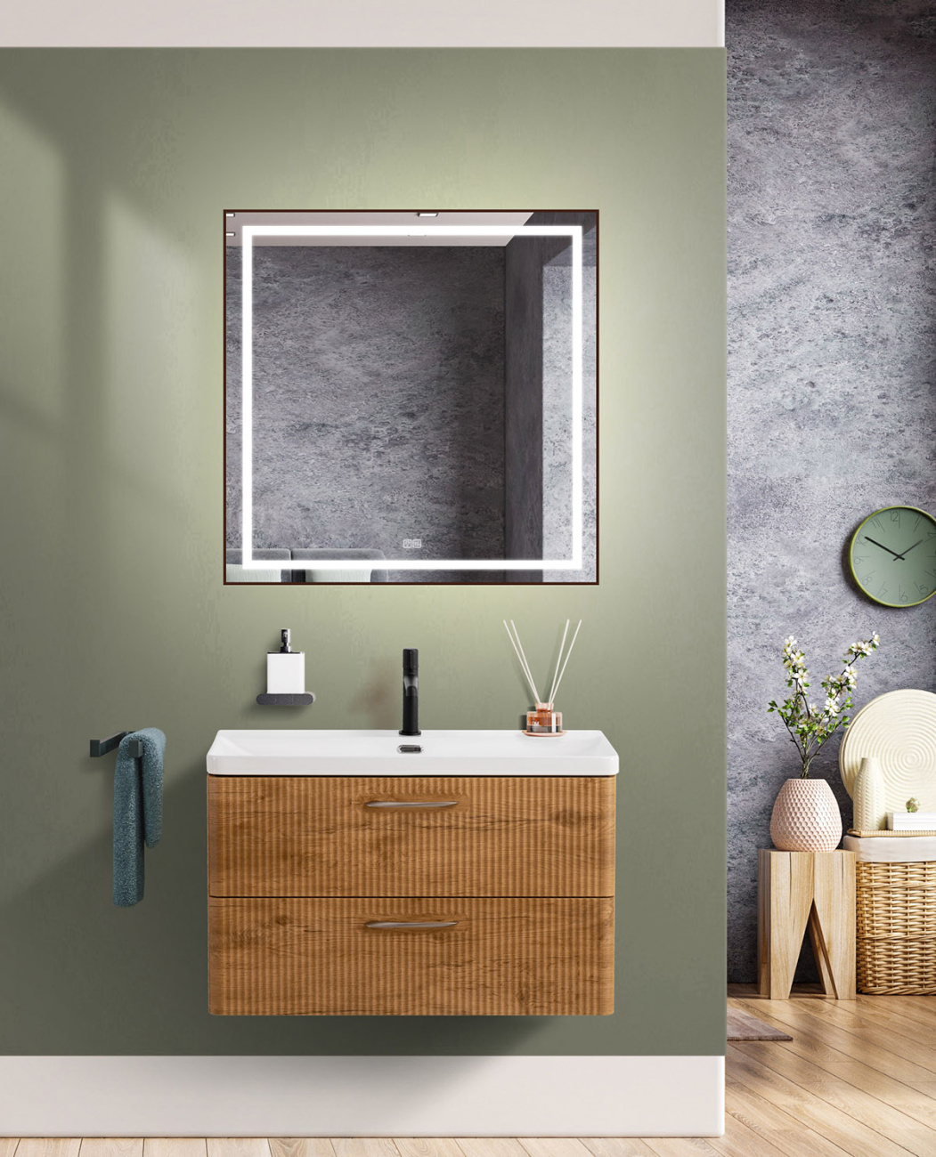 Подвесная тумба с раковиной Belbagno DUE, 80 см Rovere Nature DUE-800-2C-SO-RN-P + BB-8076-3-80