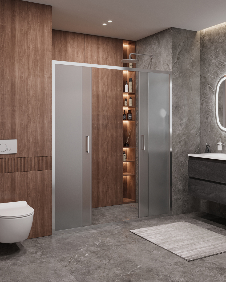 Дверь в проём Cezares MOLVENO-BF-2-170-P-Cr, 170х195, профиль хром, стекло Punto матовое