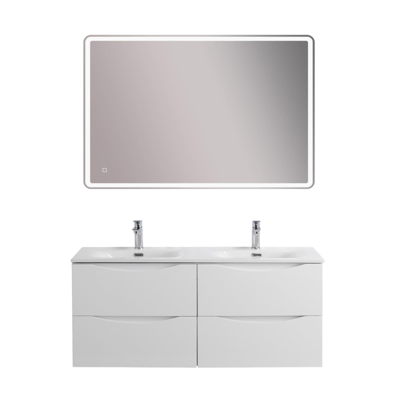 Тумба с раковиной подвесная BelBagno MARINO-CER-N-1200-4C-SO-BL-P Bianco Lucido, раковина белая BB-8099-120-2 с 2-я чашами