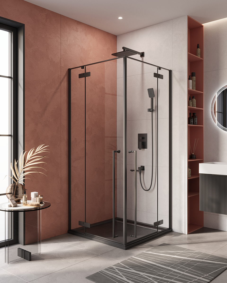 купить Душевой уголок Cezares LINER-A-2-90-C-NERO, 90х90х195, профиль черный матовый, стекло прозрачное 