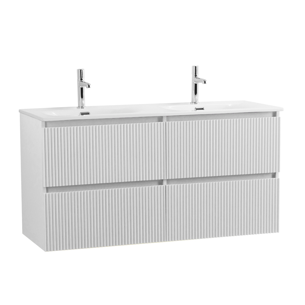 Тумба с раковиной подвесная BelBagno UNO-1200-4C-SO-BO Bianco Opaco, раковина белая BB-8099-120-2 с 2-я чашами