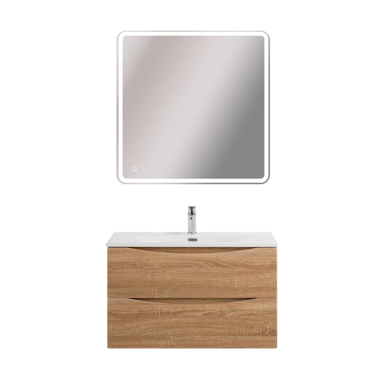 Тумба с раковиной подвесная BelBagno MARINO-CER-MINI-800-2C-SO-WO-P Rovere Bianco, раковина белая BB-8099-3-80