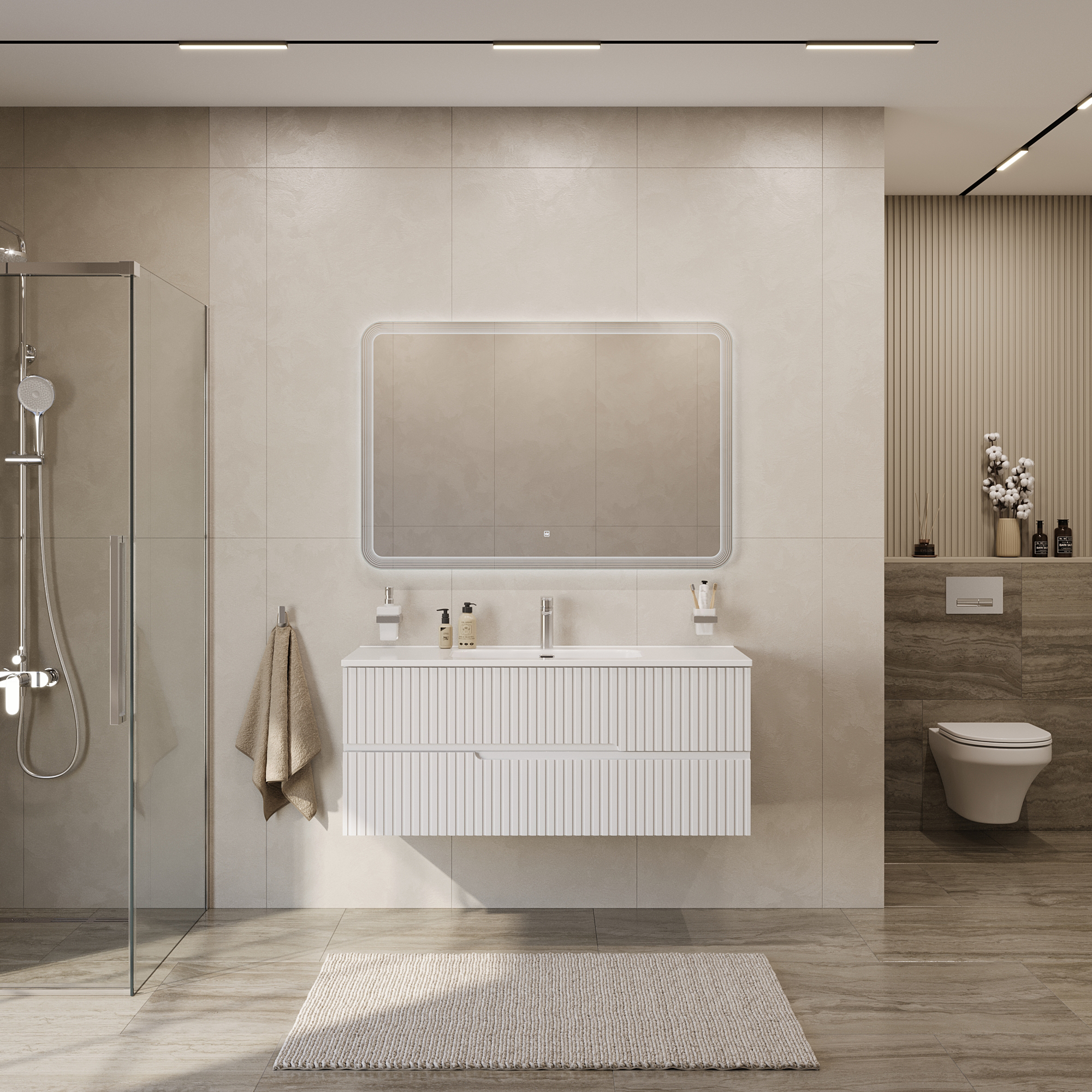Тумба подвесная CEZARES DUET-N-1200-2C-SO-BO с раковиной CZR-8095-120, белый матовый