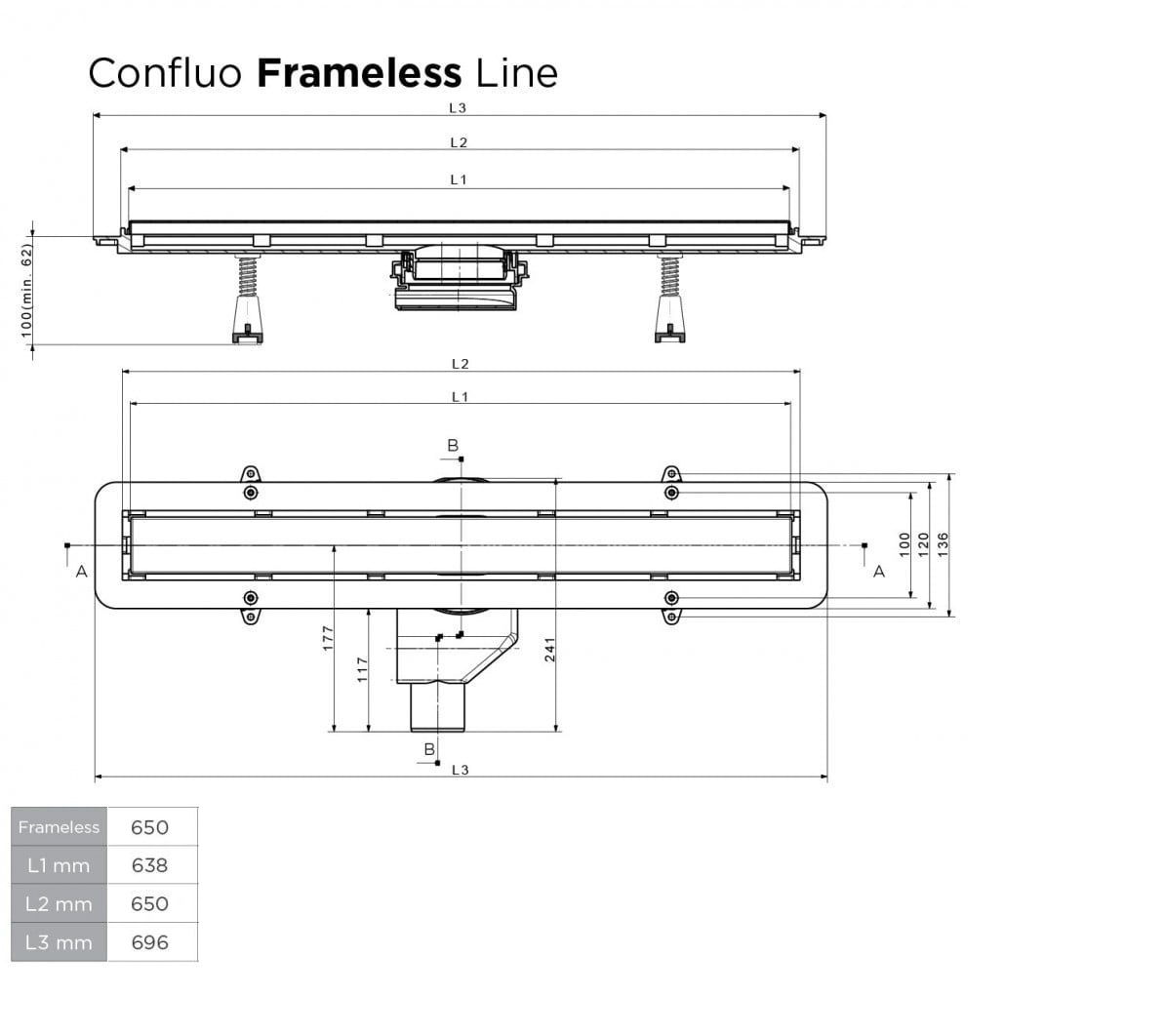 Душевой линейный трап PESTAN Confluo Frameless Line 650 13701231