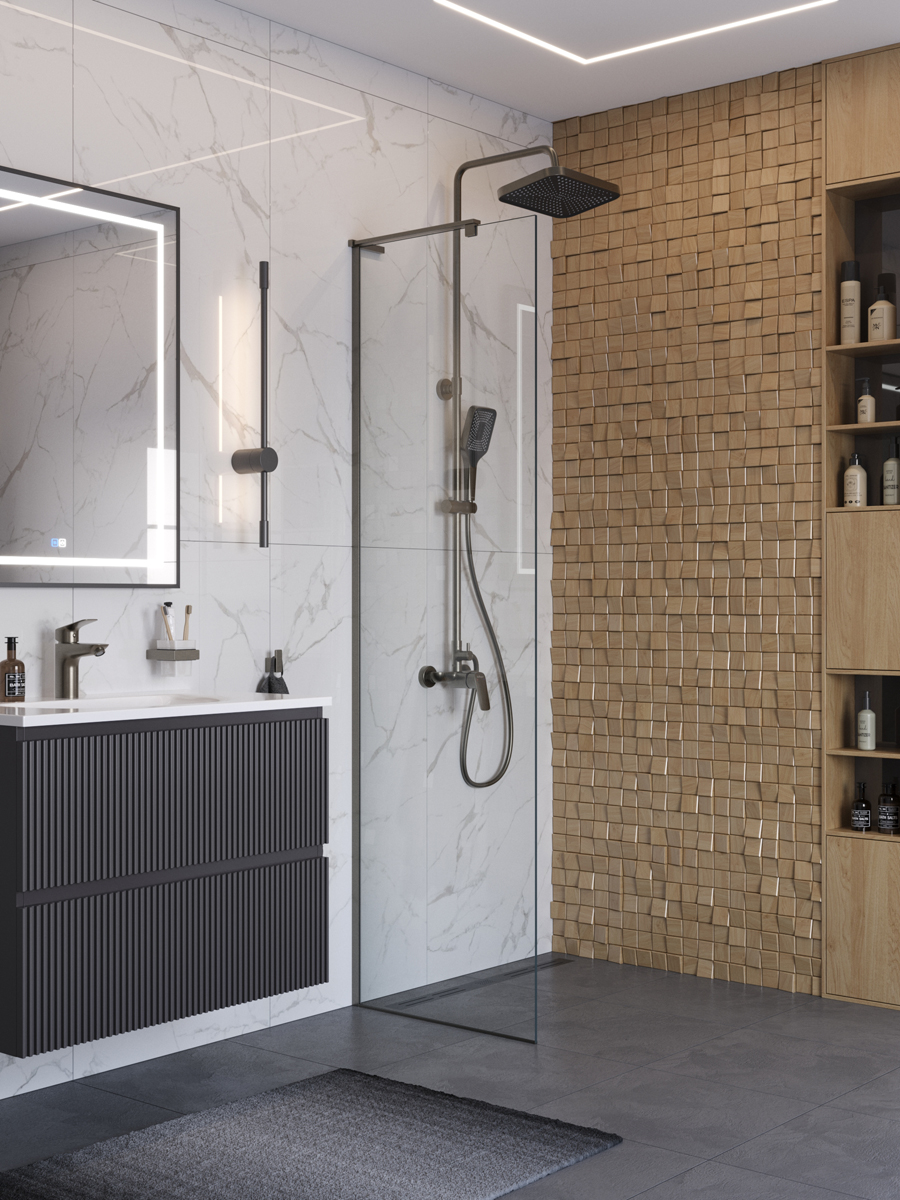 купить Душевая перегородка BelBagno UNO-L-1-TB-60-C-GM профиль оружейная сталь, стекло прозрачное 