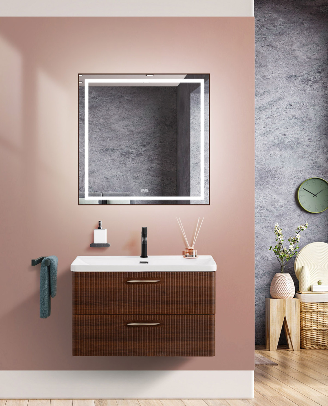 Подвесная тумба с раковиной Belbagno DUE, 80 см Noce DUE-800-2C-SO-NOCE-P + BB-8076-3-80