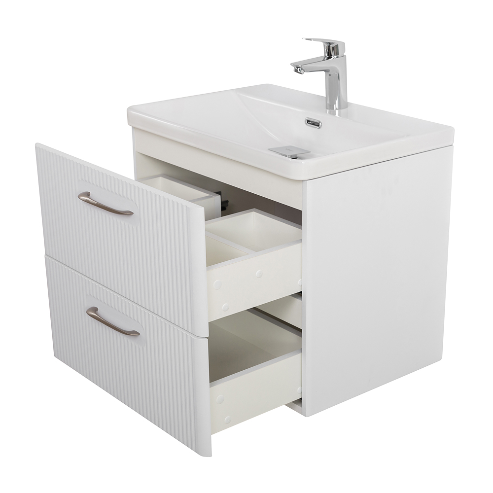 Подвесная тумба с раковиной Belbagno DUE 60 см Белый металлик DUE-600-2C-SO-BM-P + BB-8076-3-60