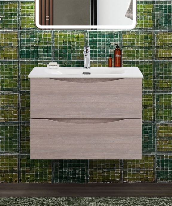 купить Тумба с раковиной подвесная BelBagno MARINO-CER-N-700-2C-SO-RG-P Rovere Grigio, раковина белая BB-8099-70 