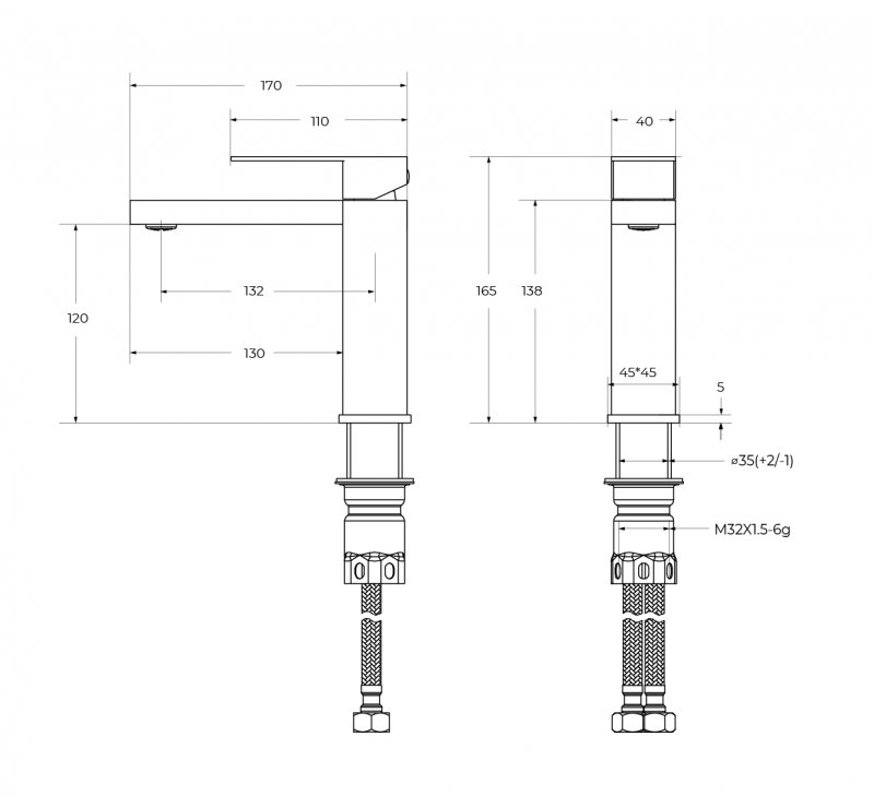 Смеситель для раковины CEZARES SLIDER-LS-GM с донным клапаном