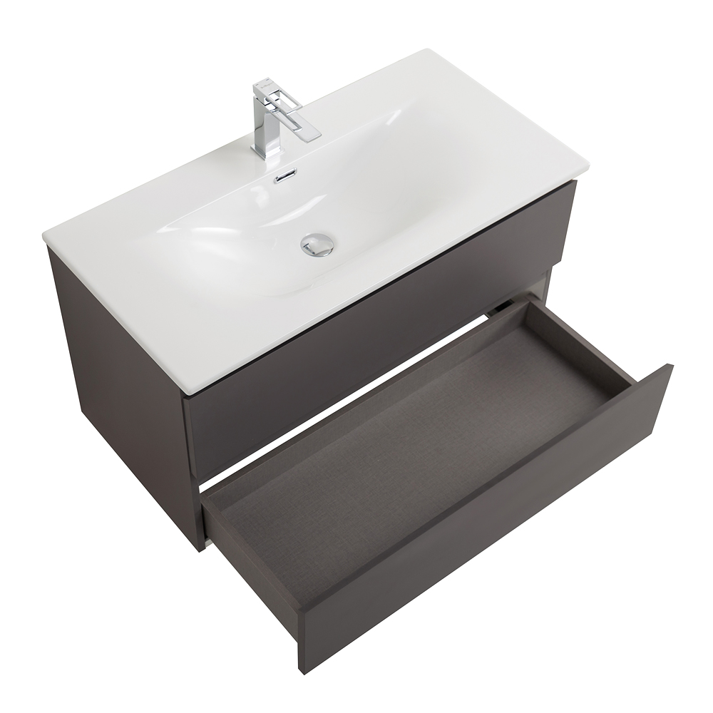 Тумба с раковиной подвесная BelBagno KRAFT-800-2C-SO-GSO Темно-Серый матовый, раковина белая BB-8099-80