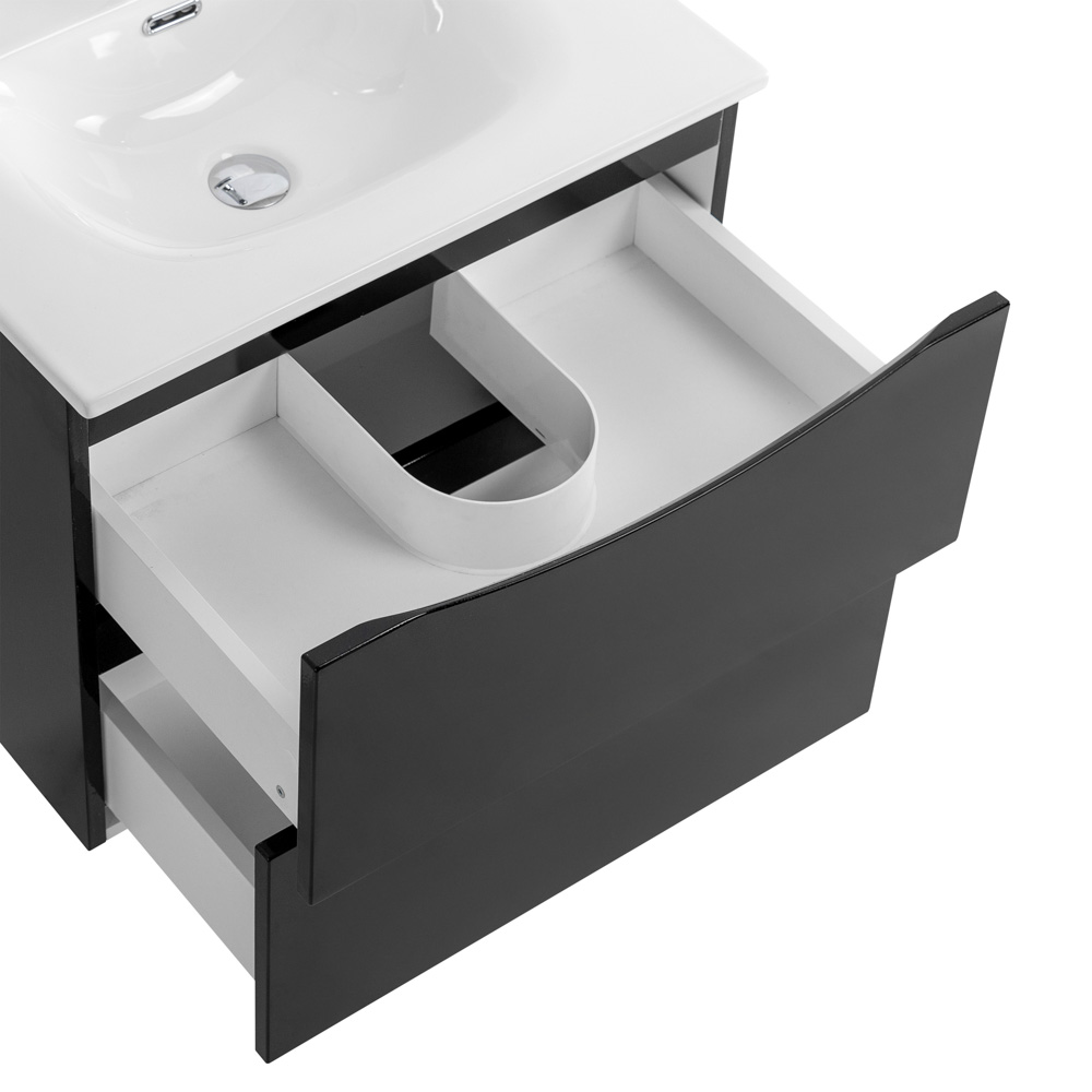 Тумба с раковиной подвесная BelBagno MARINO-CER-N-700-2C-SO-NL-P Nero Lucido, раковина белая BB-8099-70