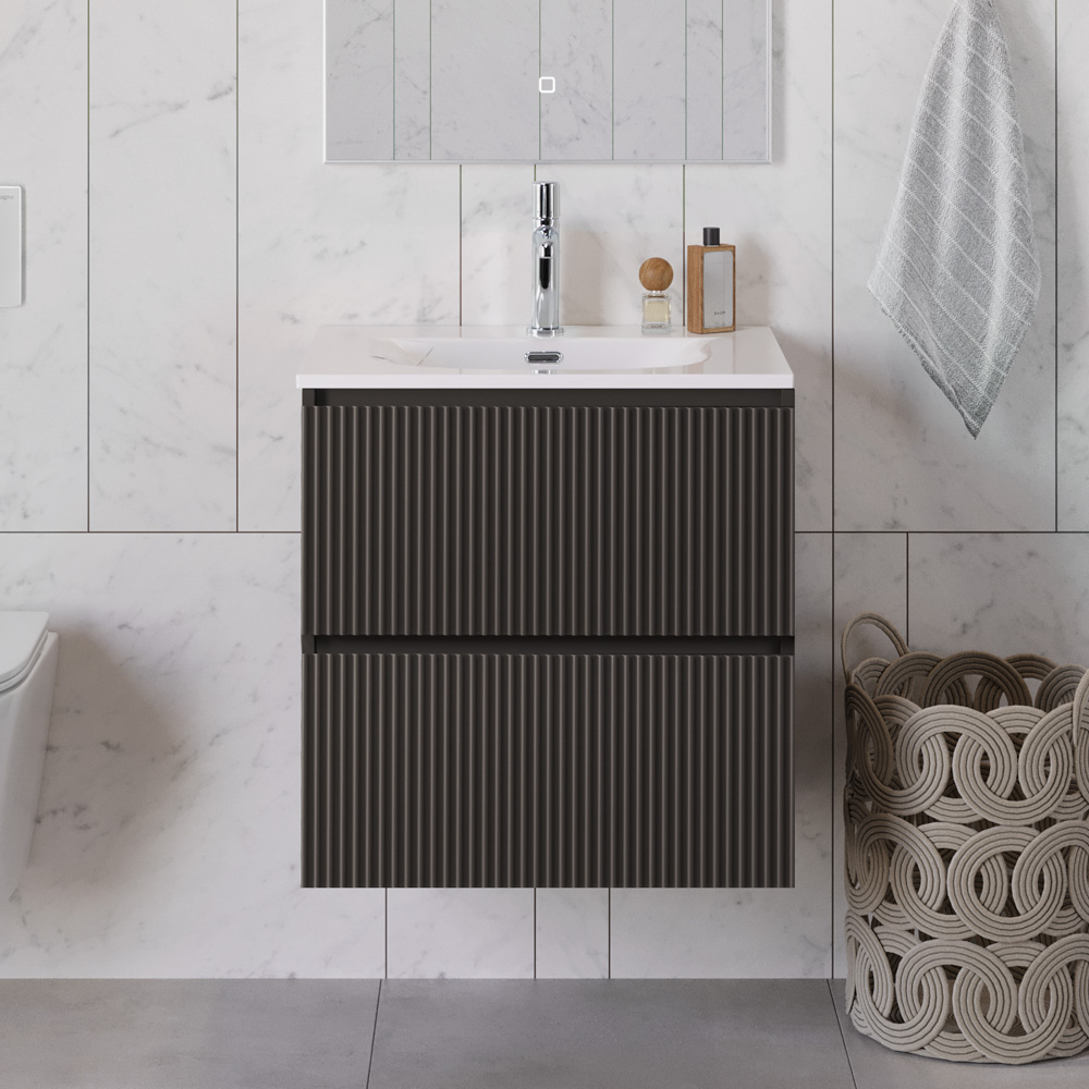 Тумба с раковиной подвесная BelBagno UNO-700-2C-SO-GSO Темно-Серый матовый, раковина белая BB-8099-70