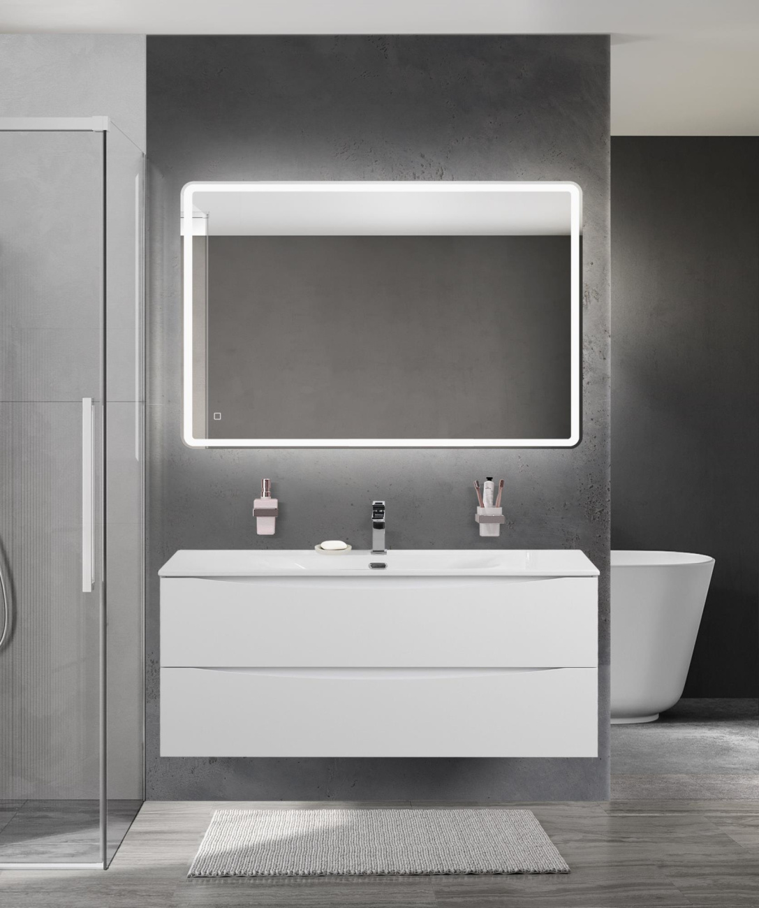 Тумба с раковиной подвесная BelBagno MARINO-CER-N-1200-2C-SO-BL-P Bianco Lucido, раковина белая BB-8099-120