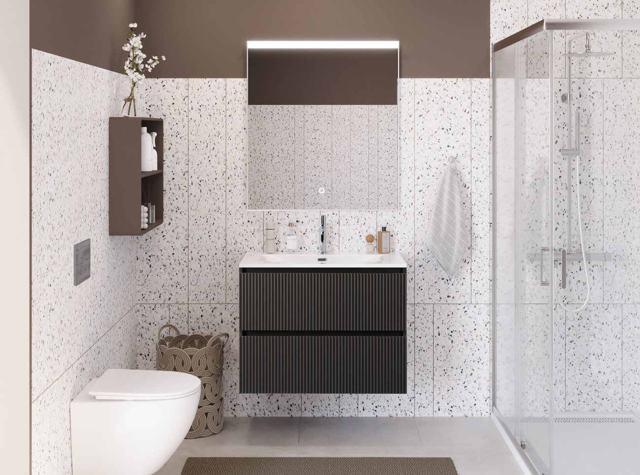 Тумба с раковиной подвесная BelBagno UNO-MINI-700-2C-SO-GSO Темно-Серый матовый, раковина белая BB-8099-3-70