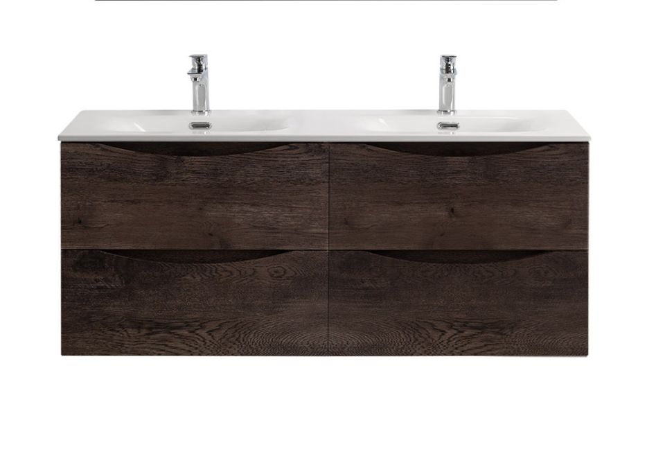 Тумба с раковиной подвесная BelBagno MARINO-CER-N-1200-4C-SO-RNG-P Rovere Nature Grigio, раковина белая BB-8099-120-2 с 2-я чашами