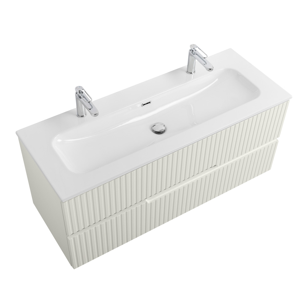 Тумба подвесная CEZARES DUET-N-1200-2C-SO-AS-P с раковиной CZR-8073-120-1-2 с двумя отверстиями для смесителей, альпака брашированная