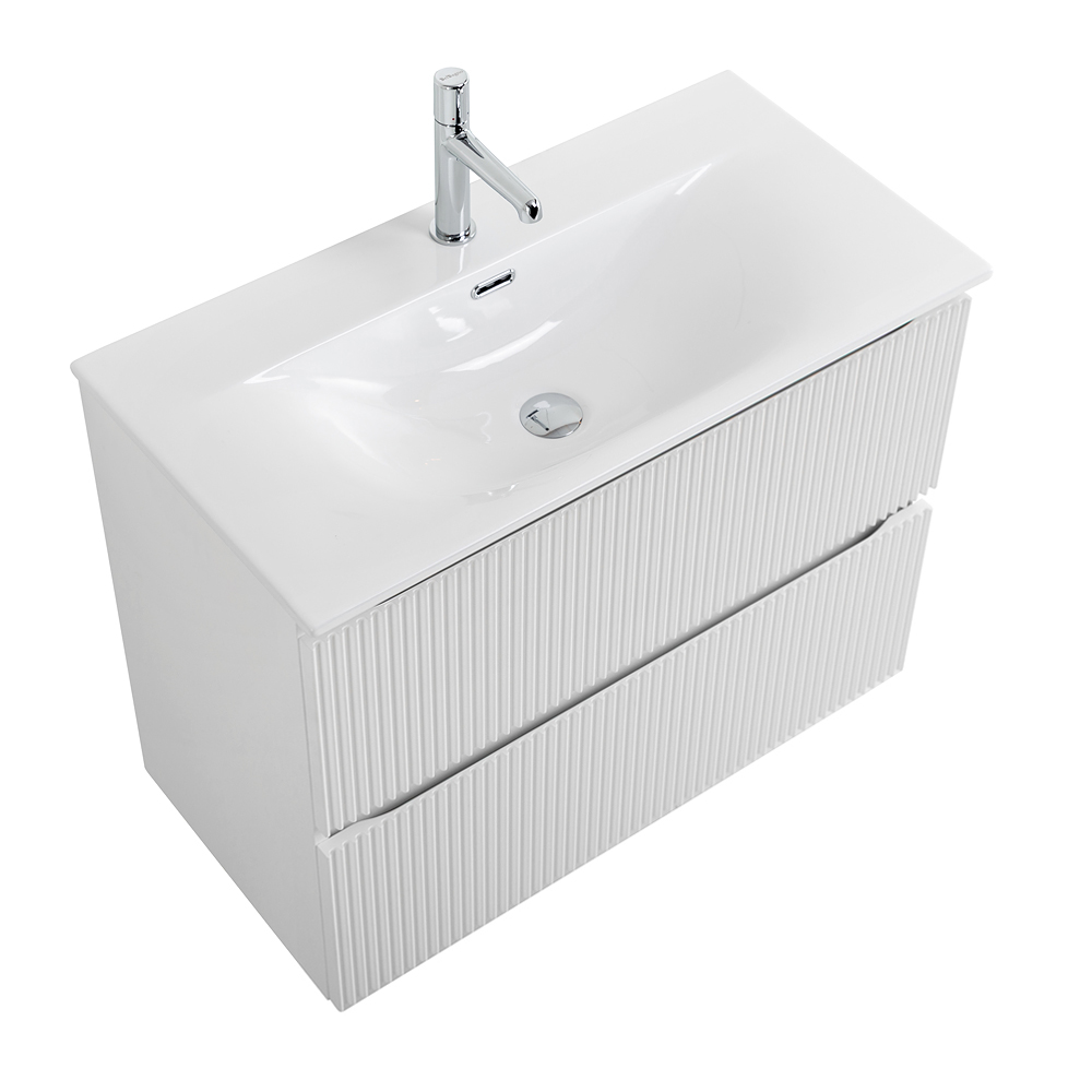 Тумба с раковиной подвесная BelBagno UNO-MINI-1000-2C-SO-BO Bianco Opaco, раковина белая BB-8099-3-100