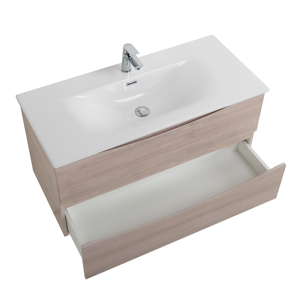 Тумба с раковиной подвесная BelBagno MARINO-CER-MINI-1000-2C-SO-RG-P Rovere Grigio, раковина белая BB-8099-3-100
