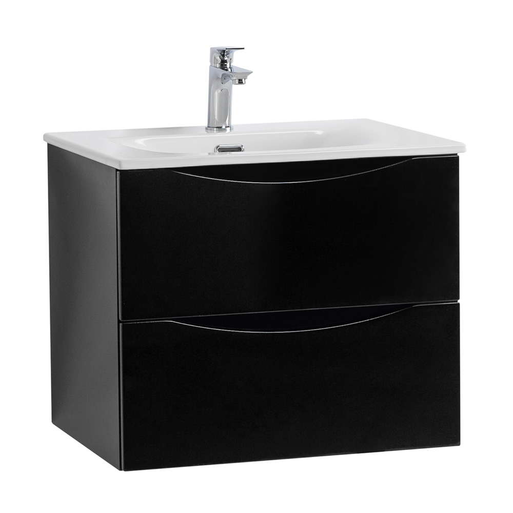 Тумба с раковиной подвесная BelBagno MARINO-CER-N-700-2C-SO-NL-P Nero Lucido, раковина белая BB-8099-70