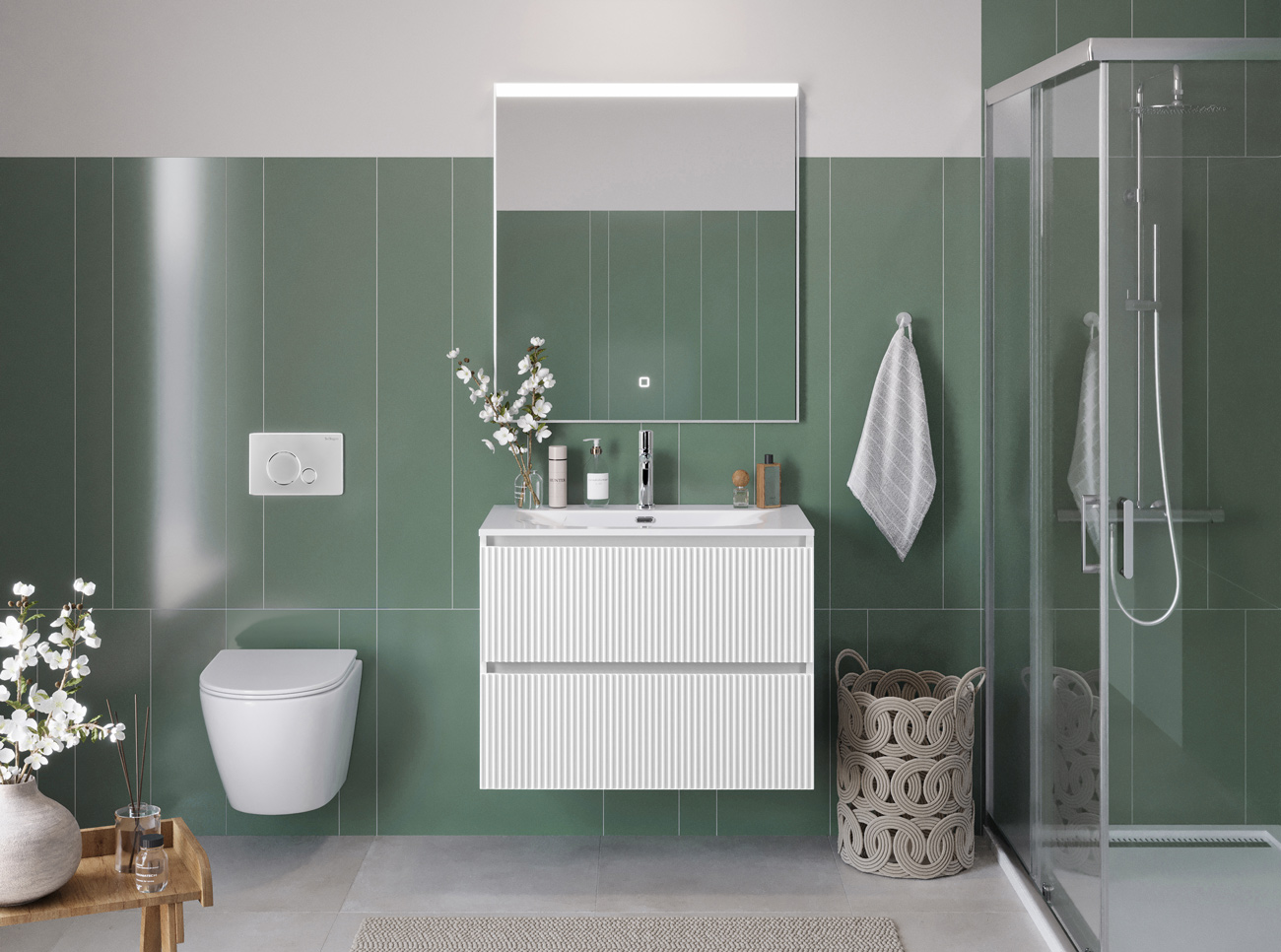 Тумба с раковиной подвесная BelBagno UNO-MINI-800-2C-SO-BO Bianco Opaco, раковина белая BB-8099-3-80