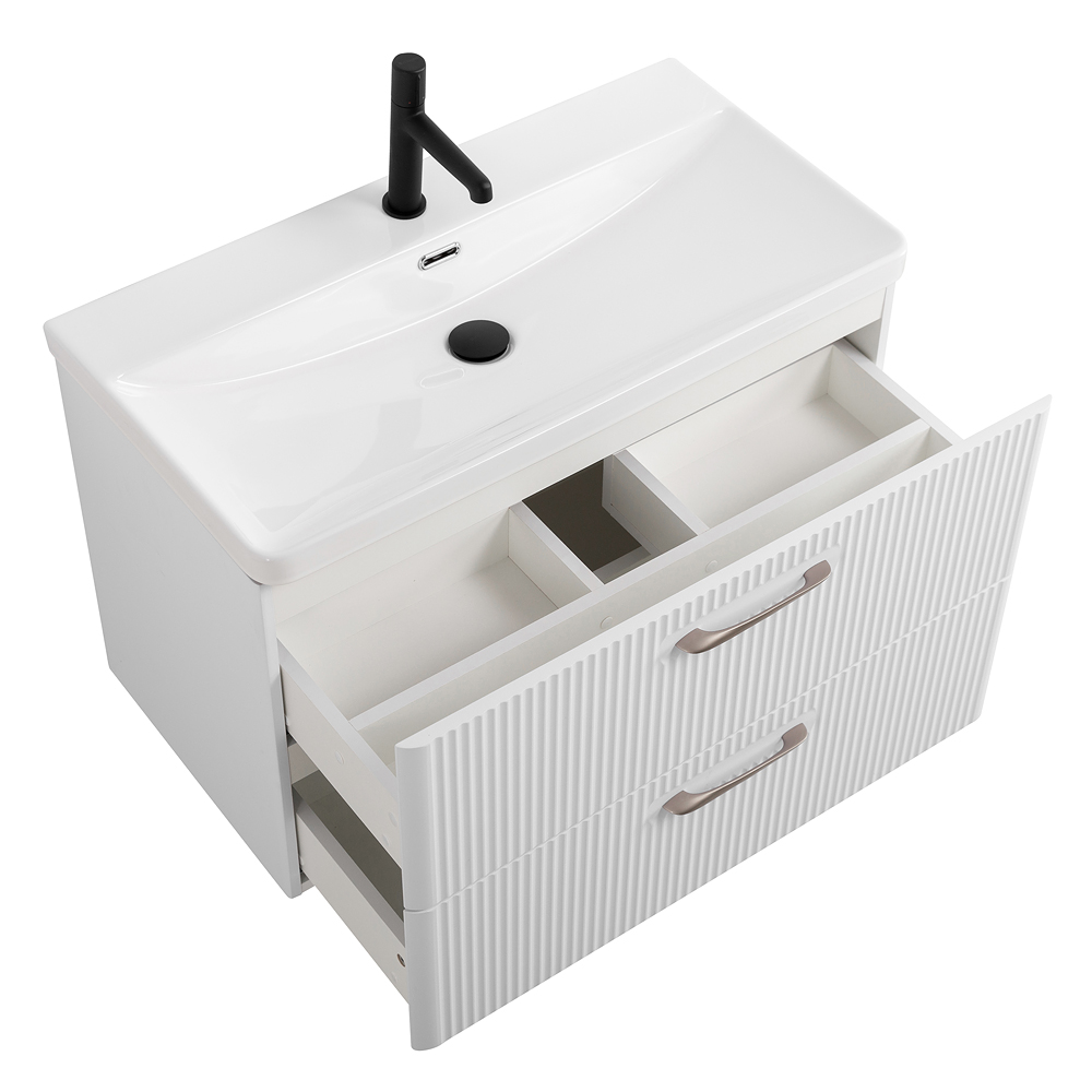 Подвесная тумба с раковиной Belbagno DUE, 80 см Белый металлик DUE-800-2C-SO-BM-P + BB-8076-3-80
