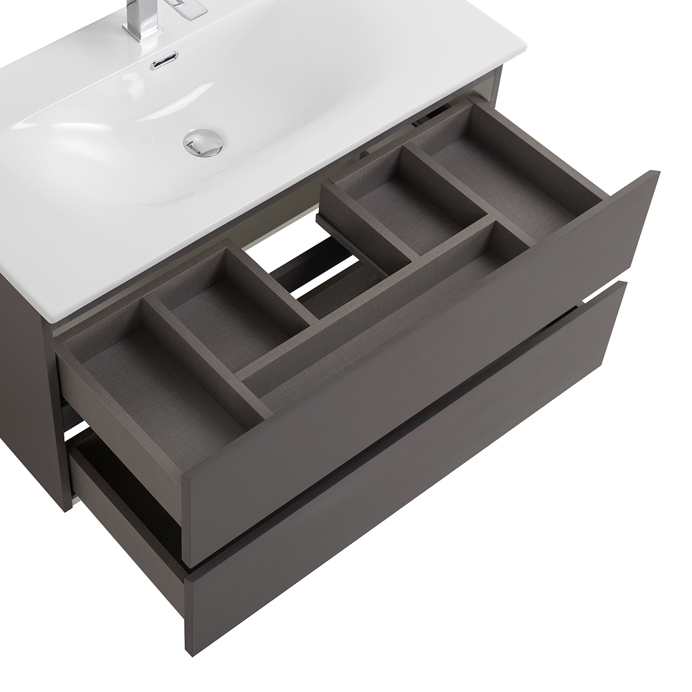 Тумба с раковиной подвесная BelBagno KRAFT-900-2C-SO-GSO Темно-Серый матовый, раковина белая BB-8099-90