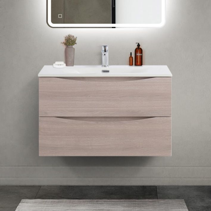 купить Тумба с раковиной подвесная BelBagno MARINO-CER-MINI-800-2C-SO-RG-P Rovere Grigio, раковина белая BB-8099-3-80 