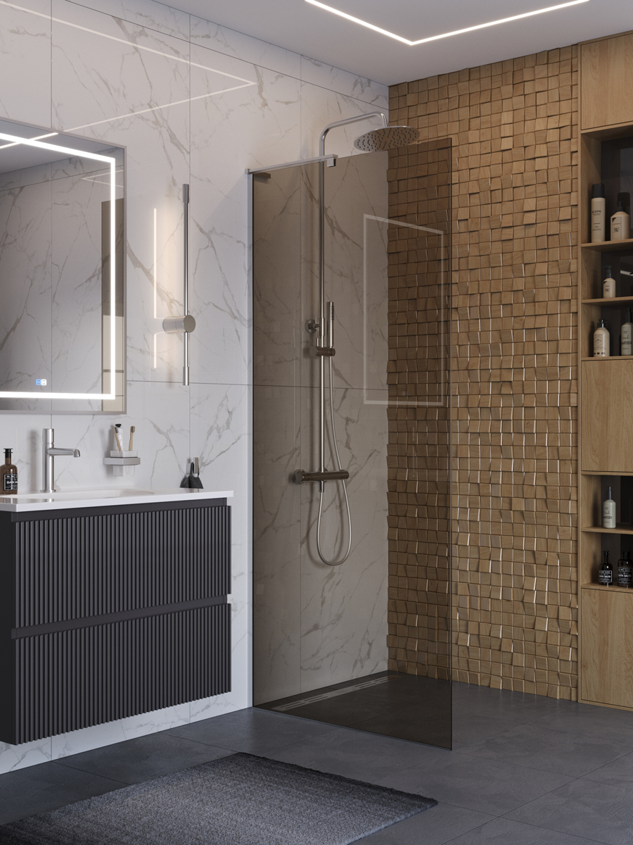 Душевая перегородка BelBagno UNO-L-1-TB-90-BR-Cr профиль хром, стекло бронза