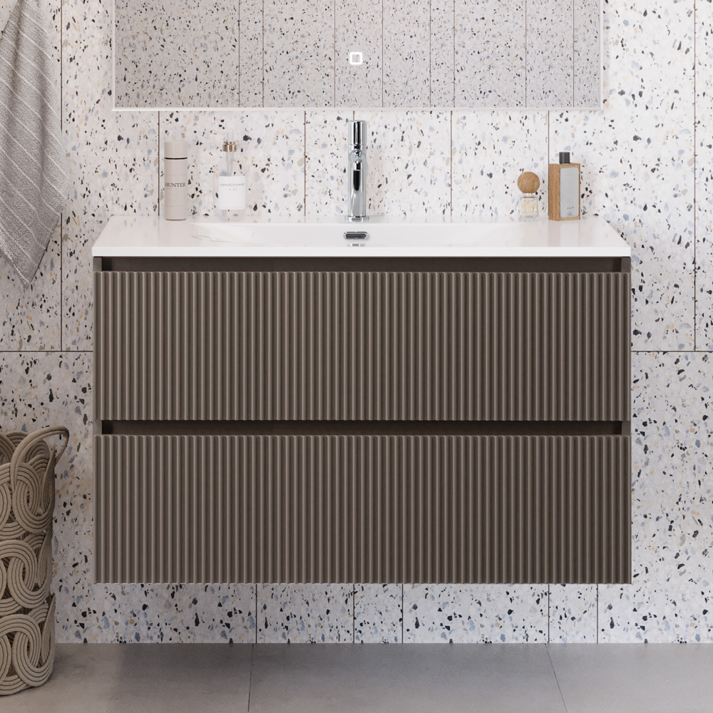 Тумба с раковиной подвесная BelBagno UNO-MINI-900-2C-SO-СO Бежевый матовый, раковина белая BB-8099-3-90