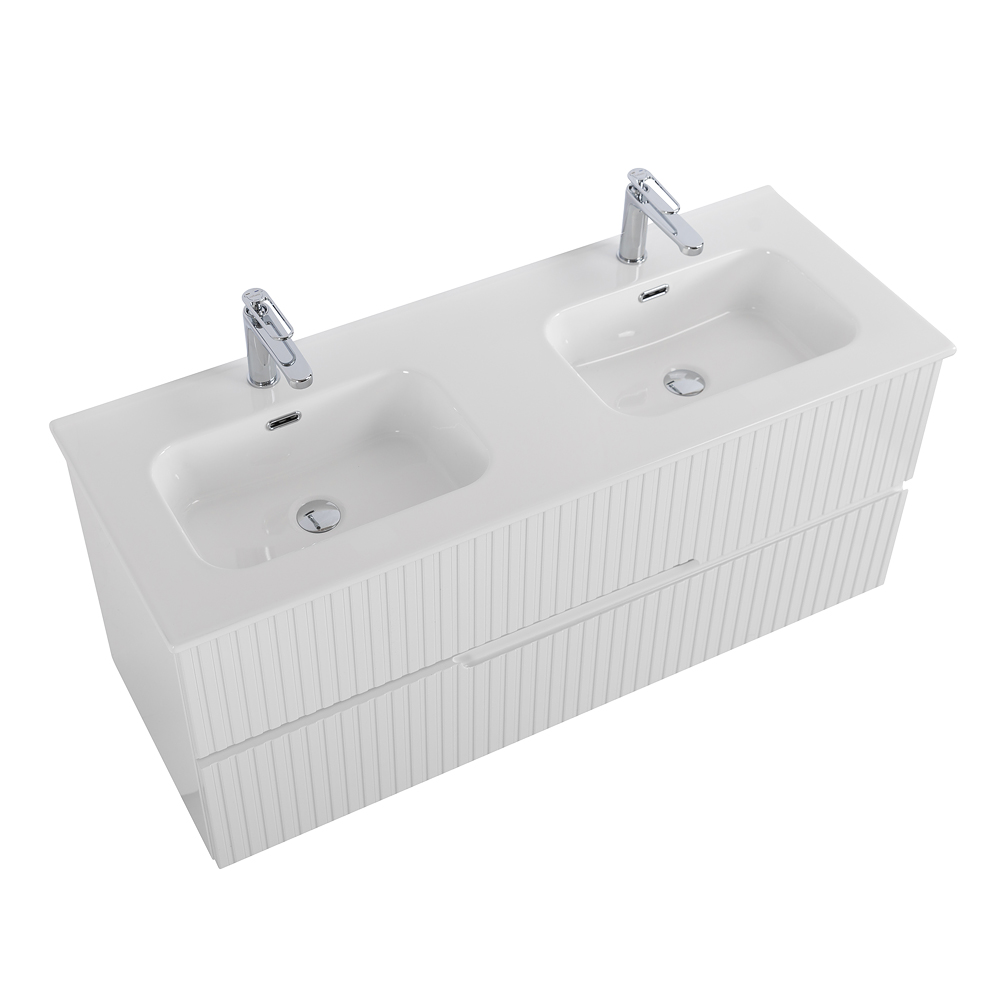 Тумба подвесная CEZARES DUET-N-1200-2C-SO-2-BL с раковиной CZR-8095-120-2 с двумя чашами, белый глянец