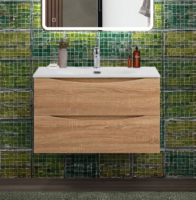 купить Тумба с раковиной подвесная BelBagno MARINO-CER-N-900-2C-SO-WO-P Rovere Bianco, раковина белая BB-8099-90 