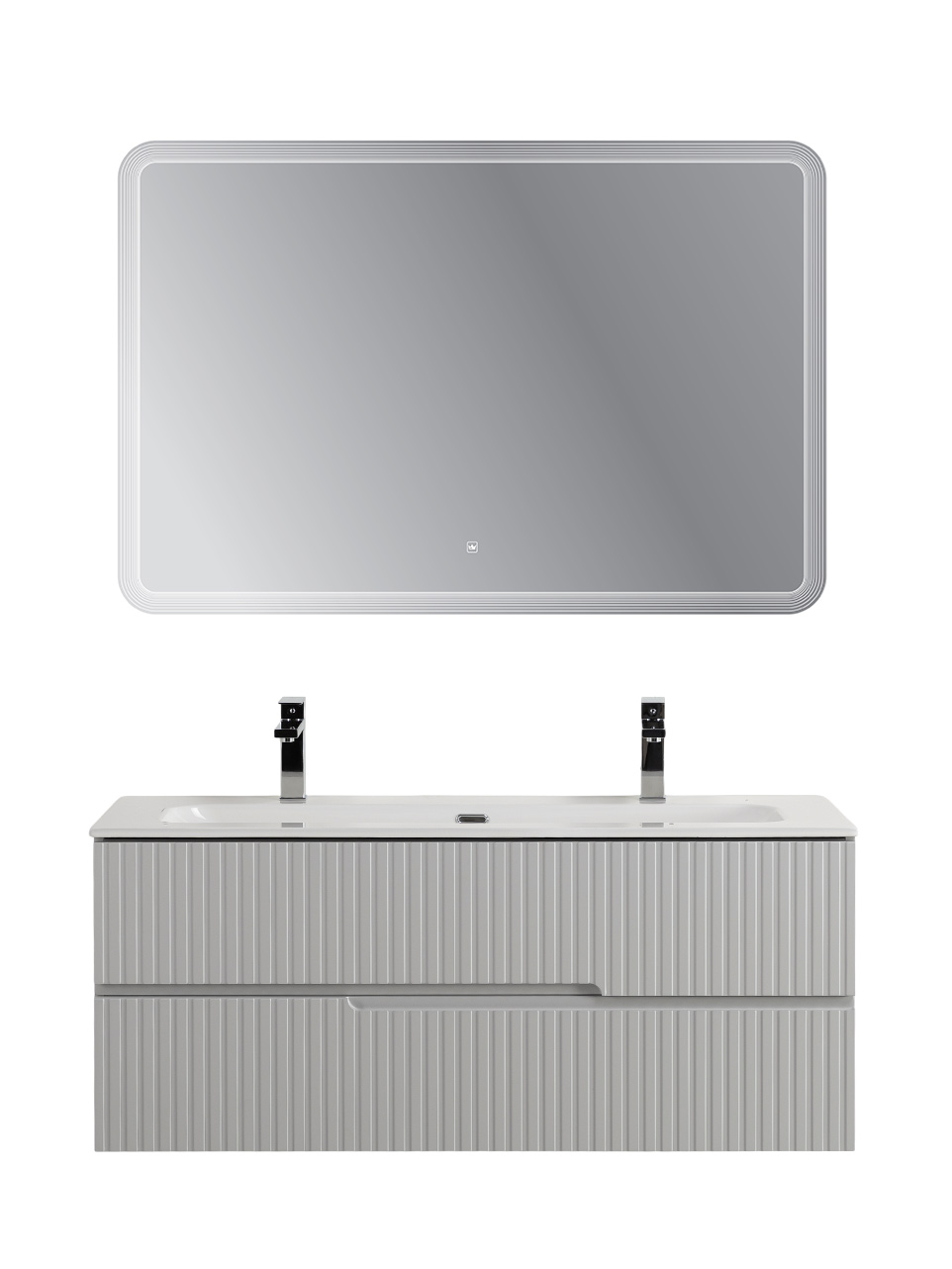 Тумба подвесная CEZARES DUET-N-1200-2C-SO-GPR-P с раковиной CZR-8073-120-1-2 с двумя отверстиями для смесителей, серый жемчужный