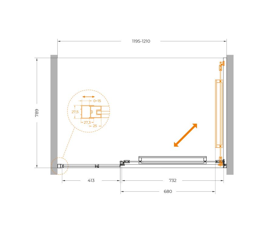 Душевая дверь Cezares LUX-B-FS-11-120-C-CR, 120х195, профиль хром, стекло прозрачное