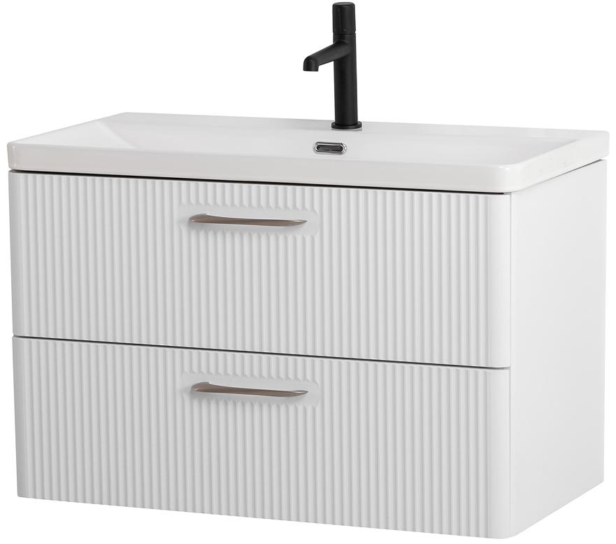 Подвесная тумба с раковиной Belbagno DUE, 80 см Белый металлик DUE-800-2C-SO-BM-P + BB-8076-3-80