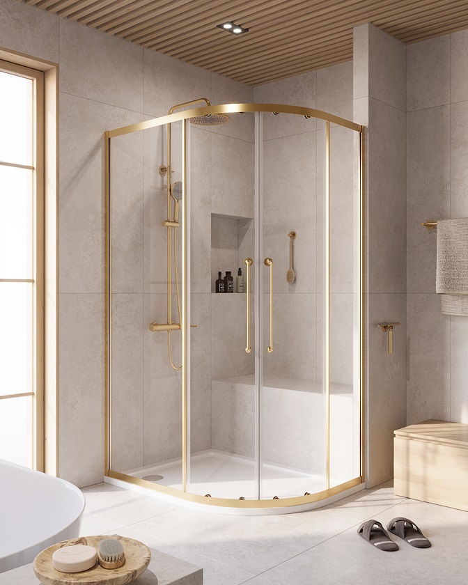 купить Душевой уголок Cezares RELAX-304-RH-2-120/90-C-BORO, 120х90х200, профиль брашированное золото, прозрачное стекло 
