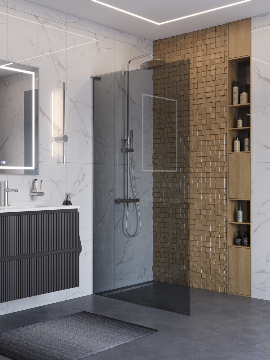 Душевая перегородка BelBagno UNO-L-1-TB-100-GR-Cr профиль хром, стекло серое