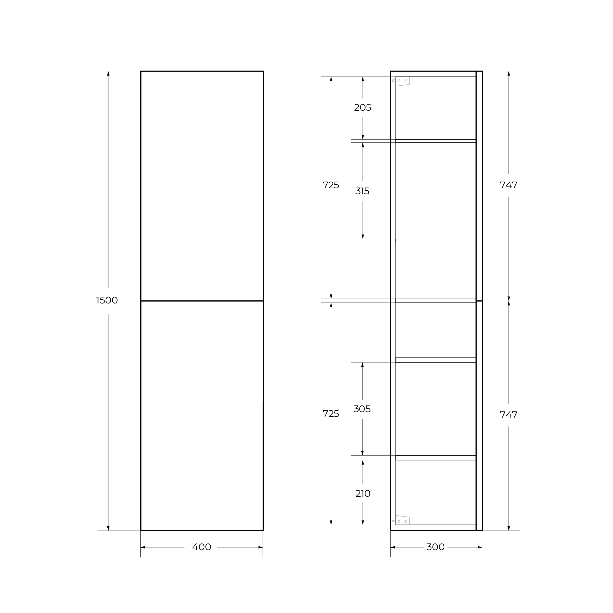 Пенал подвесной BelBagno DUE-1500-2A-SC-NOCE-P с ручками RS006SN.4/160, Орех (Noce)