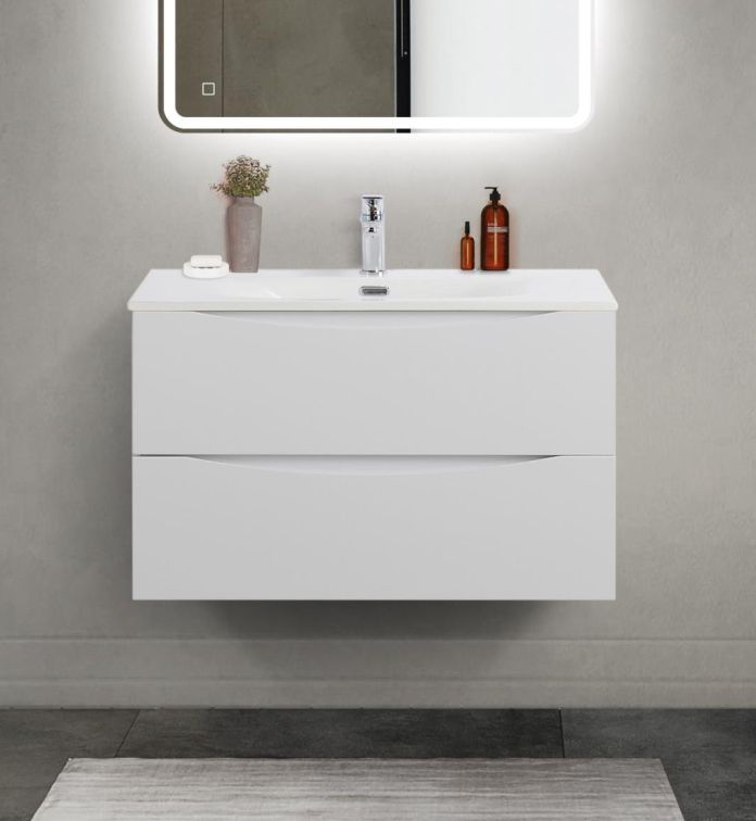 купить Тумба с раковиной подвесная BelBagno MARINO-CER-MINI-800-2C-SO-BL-P Bianco Lucido, раковина белая BB-8099-3-80 