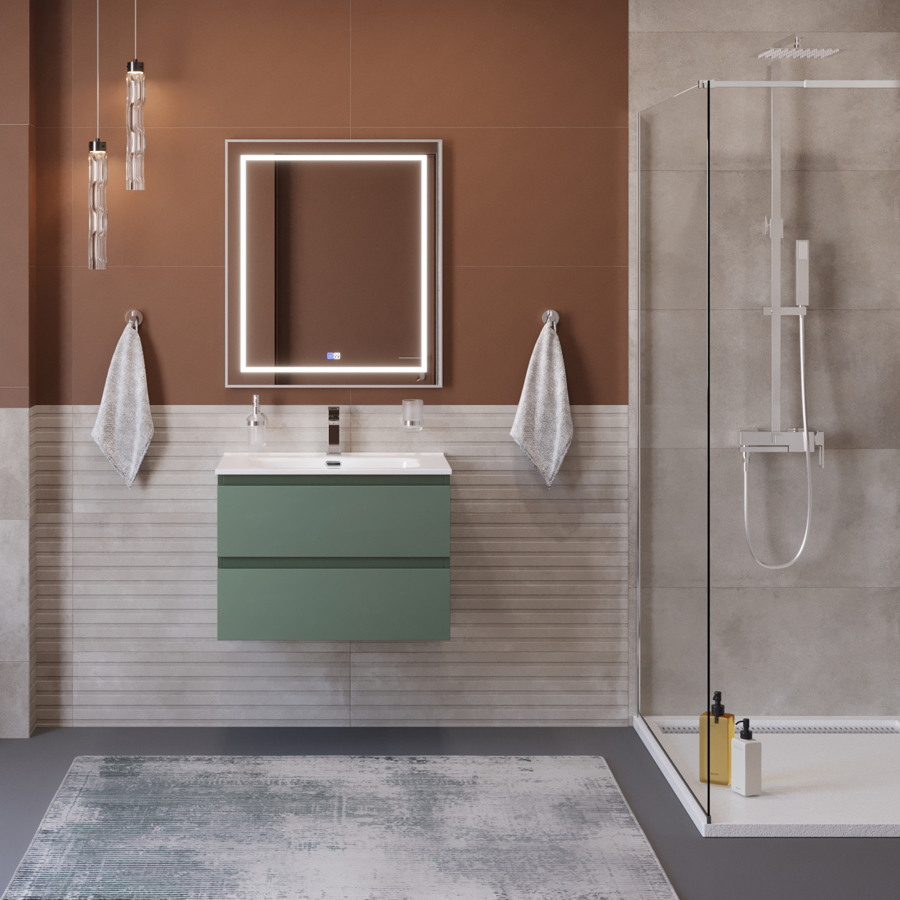 Тумба с раковиной подвесная BelBagno KRAFT-700-2C-SO-VO Еловый матовый, раковина белая BB700ETL