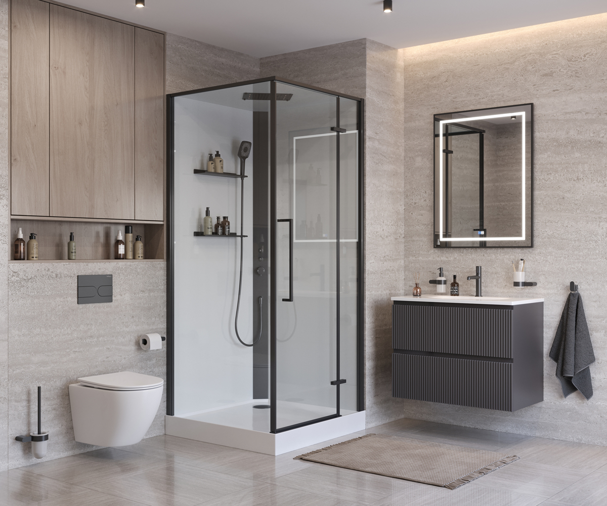Душевая кабина BelBagno UNO-CAB-A-1-90-C-NERO-Bi-TOP-R правосторонняя