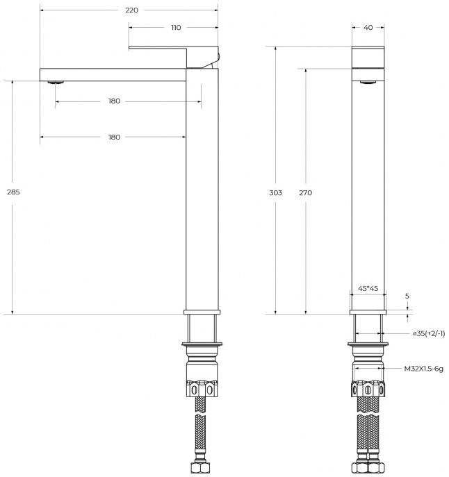 Смеситель CEZARES SLIDER-LC-01-W0 для накладной раковины, без донного клапана